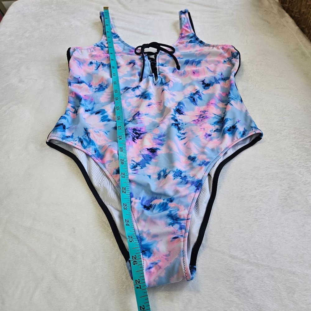 Victoria Secret PINK One-Piece Swimsuit Women Sz L Blue/Pink tie-dye scoop back - Picture 4 of 5